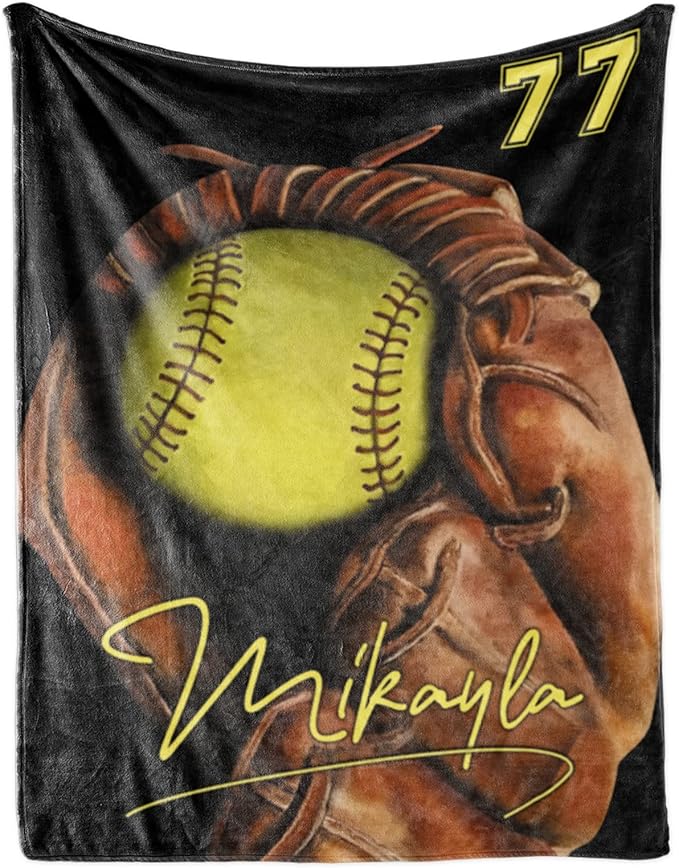 Personalized Baby Softball Blanket: Custom Bedding for Kids Soft Ball Throw Blankets - Perfect Newborn Gift Infant Swaddling Blanket with Name 50x60inch