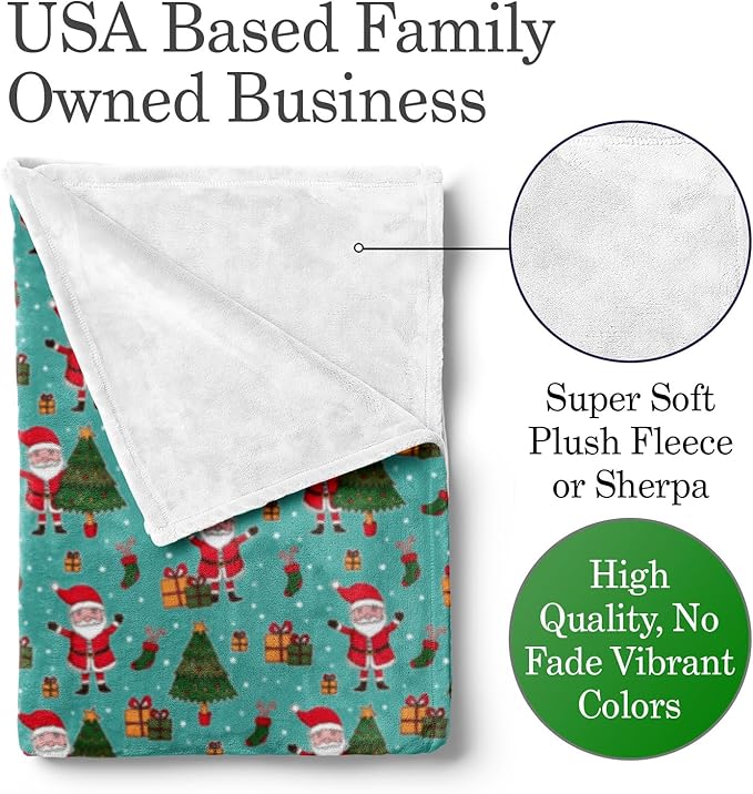 Personalized Santa Blanket - Ships Next Day, Printed in USA - Warm Fleece or Sherpa Sofa Throw for Christmas,Perfect for Bed or Couch - Customizable Family Throws (Sherpa 50x60)
