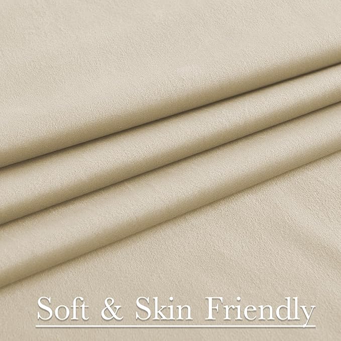 StangH Beige Living Room Curtains 105 inches Long Soft Velvet Privacy Protect Light Reducing Window Drapes for Bedroom Heavy Thick Thermal Insulated Panels, W52 x L105, 2 Panels
