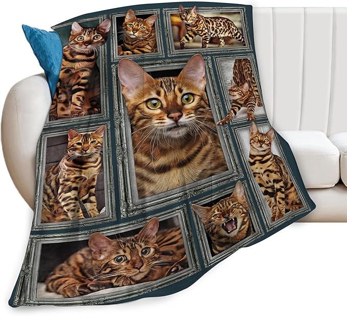 Bengal Cat Gifts and Decor - Cute Throw Blanket for Girls, Women, Kids, Adults - Soft Warm Cozy Fleece for Couch, Sofa, Bed - 50"x40"