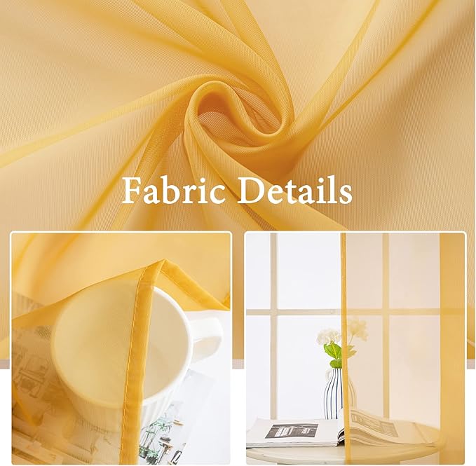 MIULEE 2 Panels Solid Color Sheer Window Curtains Elegant Window Voile Fall Panels/Drapes/Treatment for Bedroom Living Room (54X108 Inches Gold)