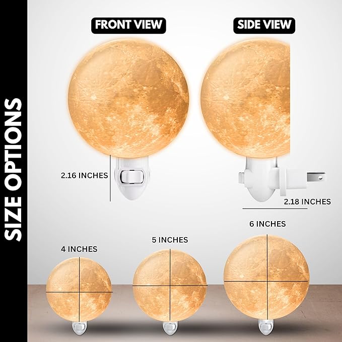 Moon Night Lights | Night Lamp LED Light | 3D Solar System NightLight, Planet Home Décor, Space Nursery, Kids Room, Space Gift, Birthday Gifts, Bedroom Decorations (Moon, 6 Inch)