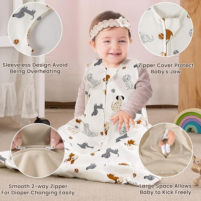 PHF Soft Baby Sleep Sack 0-6 Months 100% Organic Cotton Wearable Blanket, 2-Way Zipper 0.5 TOG Toddler Sleeping Sack 3 Pack, Comfy Sleep Bag for Baby Boys Girls, Pets Dogs (Small)