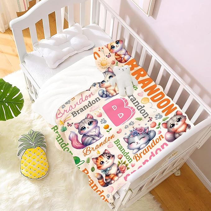 Personalized Custom Cat Preschool Blanket Gifts for Baby Toddler Kids Boys Girls - Customized Cat Super Soft Lightweight Flannel Sheets Decor for Crib Nap Couch - 30"x40" for Baby/Pets