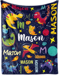 Custom Dinosaur Blanket for Boys, Personalized Name Blanket for Kids Dino Outspace, Soft Flannel Dinosaur Customized Gift for Birthday Christmas Baby Shower Children Day 40"x50"