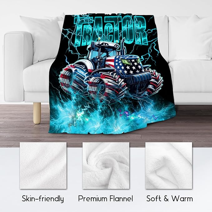Kids Blanket Tractor Blankets Gifts for Toddler Boys Teens, 60"x80" Fleece Soft Cozy Car Theme Throw for Bed Living Room