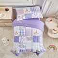 Joyreap 4 Piece Toddler Bedding Set- Purple Butterflies Flowers Patchwork Toddler Comforter Set, Includes Quilted Comforter, Fitted Sheet, Top Sheet, and Pillow Case
