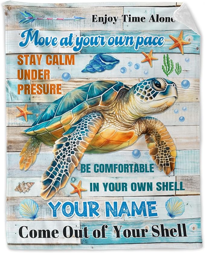 Personalized Turtle Stuff for Girls - 50" x 60" Inches Sea Turtle Blanket Gifts for Kids - Colorful Warm Cozy Blankets for Couch, Bed & Travel