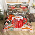 Manfei Christmas Duvet Cover Set King Size, Snowflake Pine Print Comforter Cover with 2 Pillowcases, New Year Theme Bedding Set 3pcs for Kids Boys Girls Bedroom Decor,No Comforter