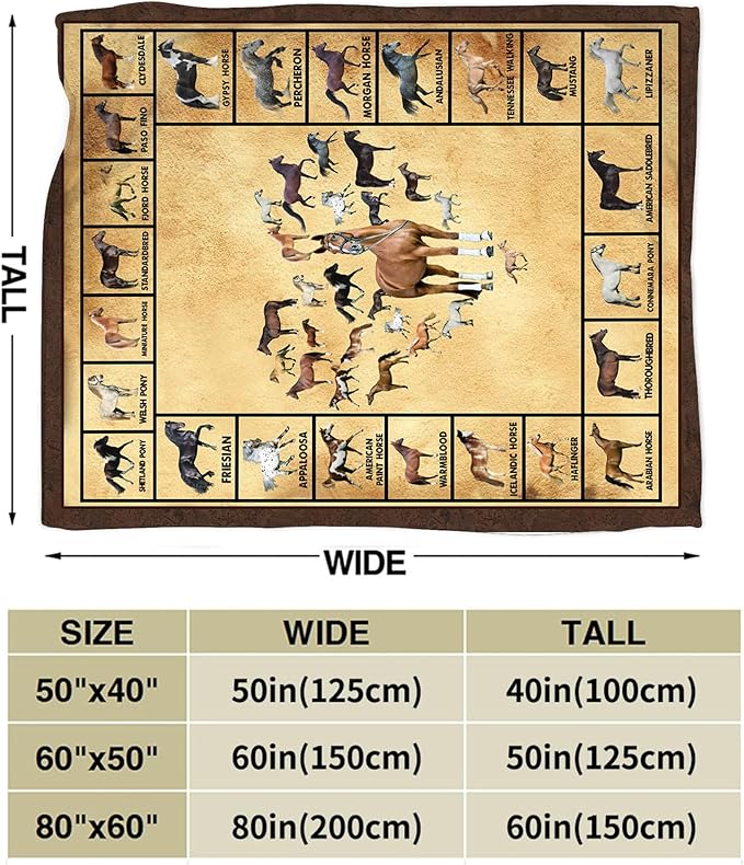 Horse Blanket Throws Horse Gifts Horses Throw Blanket for Girls Boys Kids Adults Soft Warm Cozy Fleece Blanket for Couch Sofa Bed 50"x40"