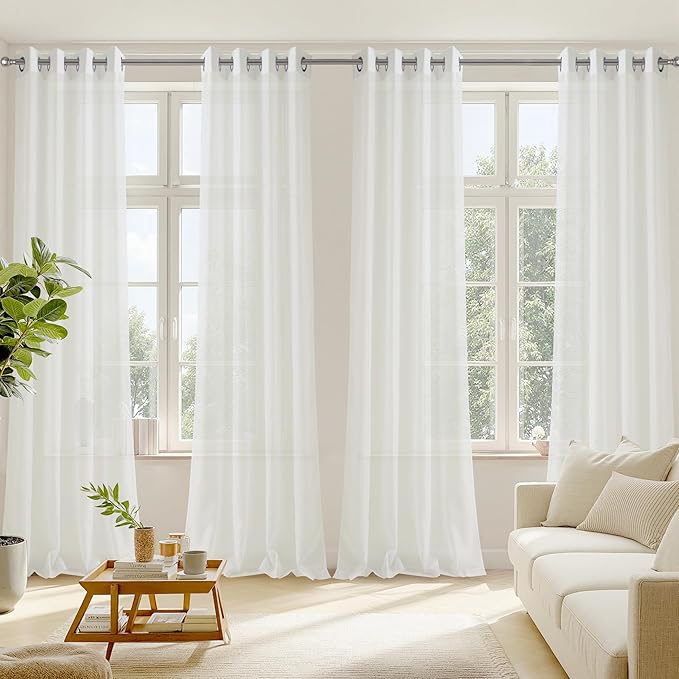 RYB HOME Voile Curtains for Living Room, Breathable Airy Lightweight Grommet Window Panels, Light Filtering Curtains for Living Room, Kids' Room, Ivory, 54" W x 96" L, Set of 4 Panels
