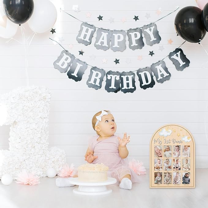 My First Year Photo Board, Star Baby's First Year Photo Frame 12 Monthly Milestone Picture Frame, Gift for Newborn Baby 1st Birthday Memories Nursery Decoration -02