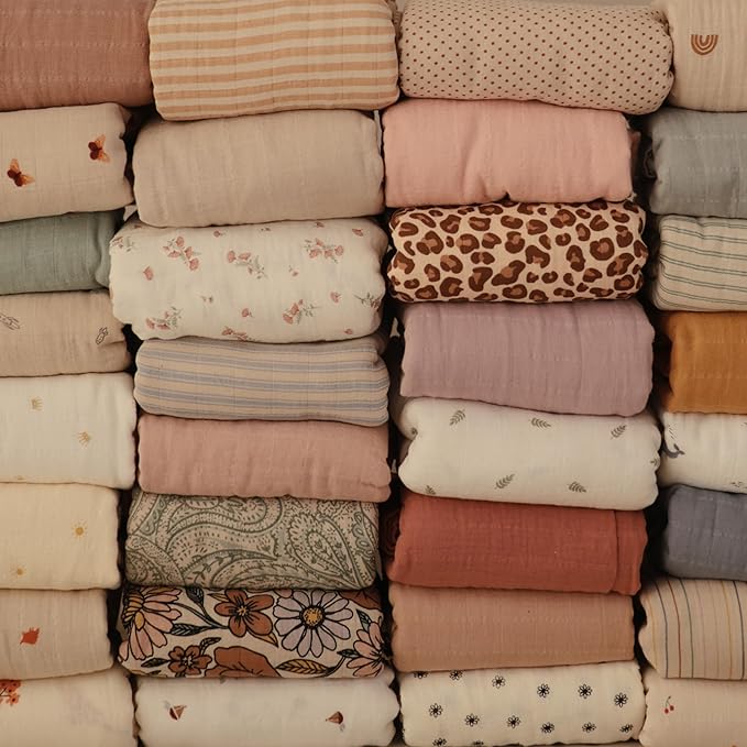 mushie Muslin Baby Swaddle Blanket | 100% Organic Cotton (Happy Flowers Check)