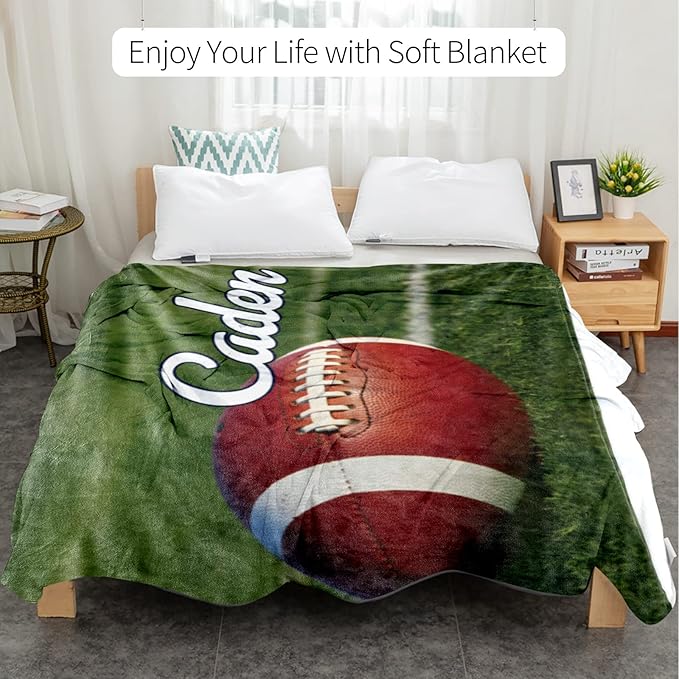 Personalized Baby Balll Soft Blanket: Custom Kids Football Design Blanket with Name and Number - Bedding Gifts for Infants Toddlers Adults 50x60inch