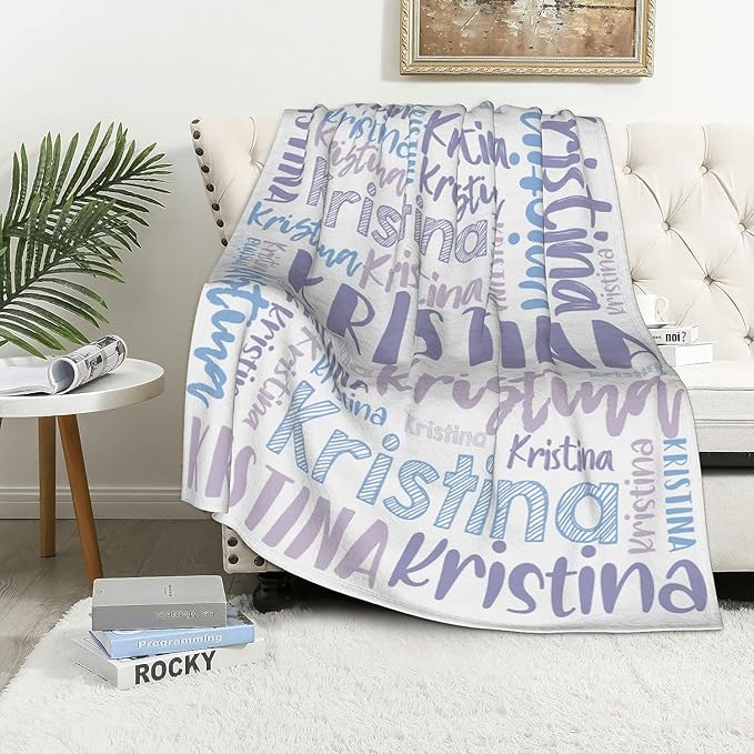 Dr.TOUGH Personalized Blankets with Name Customized Baby Blankets for Girls Boys Adults Monogrammed Blankets and Throws Christmas Birthday Mothers Fathers Valentines Day Gift (Light Purple, 40''×50'')