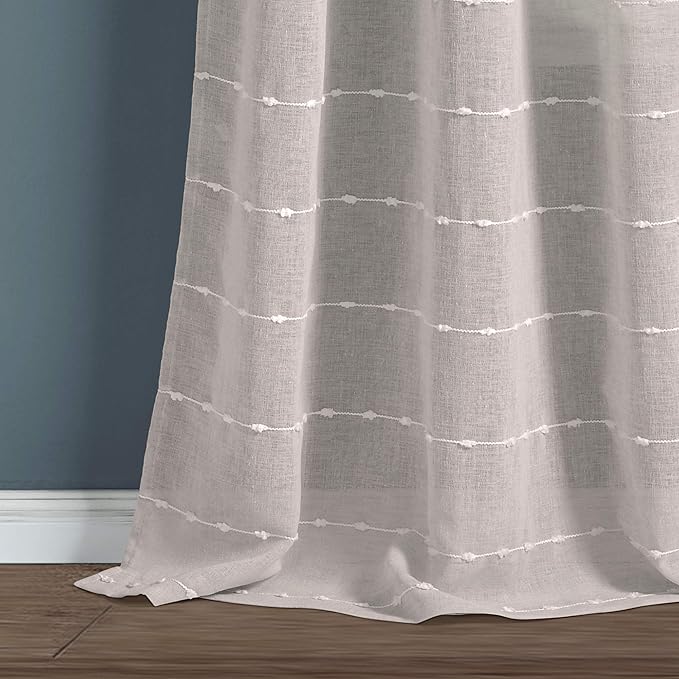 Lush Decor Farmhouse Textured Grommet Sheer Window Curtain Panel Pair, 38"W x 108"L, Gray