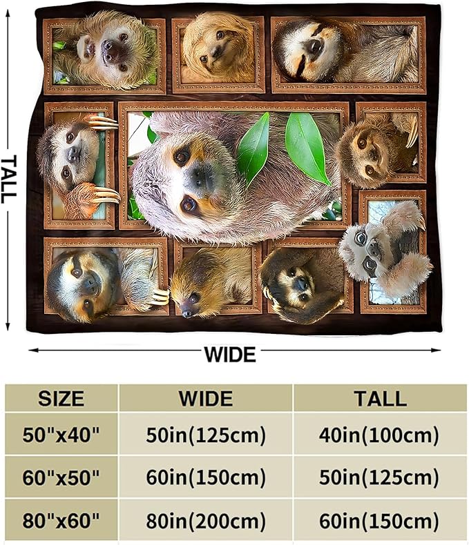 jerkboo Sloth Blanket Throws Sloth Gifts Sloth Throw Blanket for Women Men Kids Adults Soft Warm Cozy Fleece Blanket for Couch Sofa Bed 60""x50""