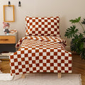 CLOTHKNOW 4 Pieces Plaid Toddler Bedding Sets for Boys, Brown Beige Bear Cartoon Pattern, Soft Crib Bed Set Including Comforter, Flat Sheet, Fitted Sheet and Pillowcase, Brown Beige