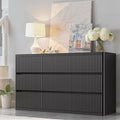 Fluted 9 Drawers Dresser, Wooden Dresser for Bedroom, Curved Profile Design, 57" Wide Modern Chest of Drawers with Texture, Large Dressers TV Stand with Organizer, Black