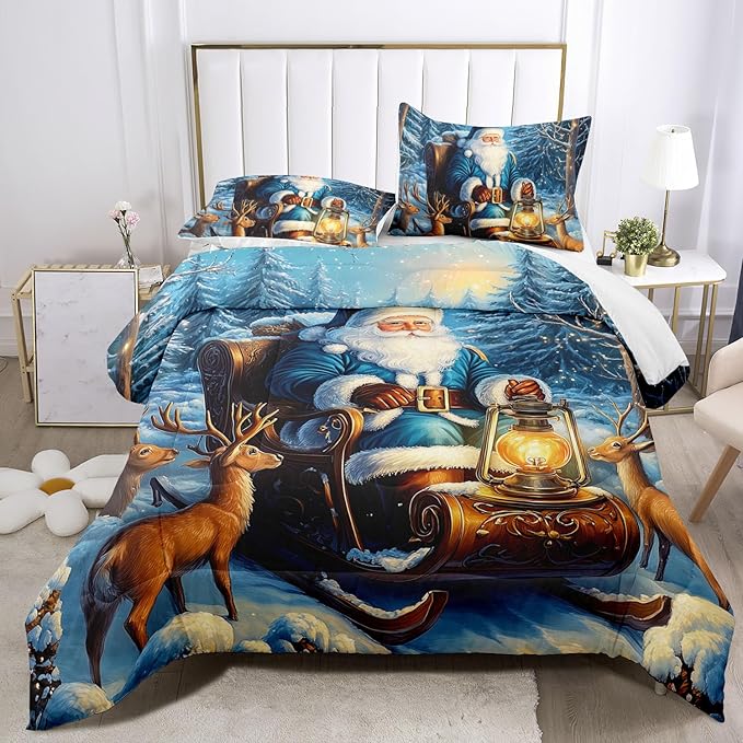 Raphus cucullatus Christmas Bedding Twin,Christmas Comforter Set,Santa Claus Decor Holiday Bedding Winter Quilt,Santa Claus Comforter Set,Snowflake Navidad Quilt Set,Cute Reindeer Quilt