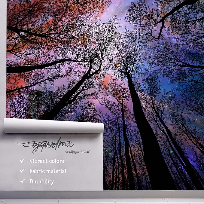 -Colorful Forest Beautiful Starry Tree Branches Wallpaper Bedroom XT14 S 100" x 65"