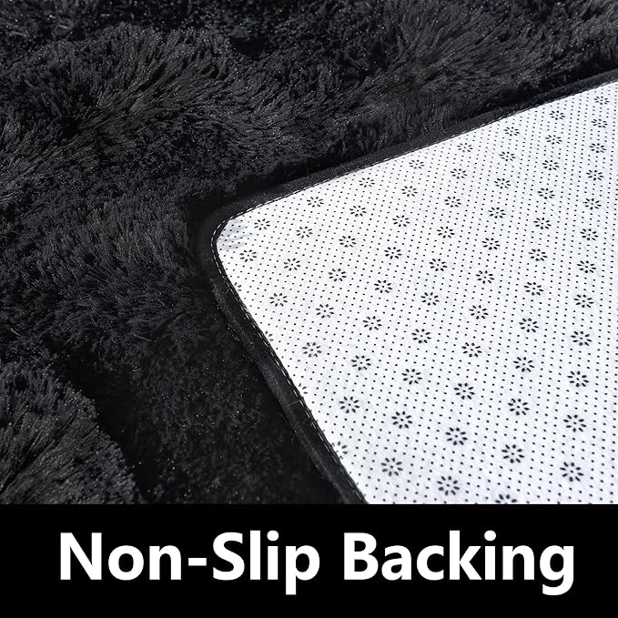 Fluffy Rug for Living Room 8x10 Feet, Black Area Rugs for Bedroom Non Slip 8x10 Clearance Rug for Kids Playroom