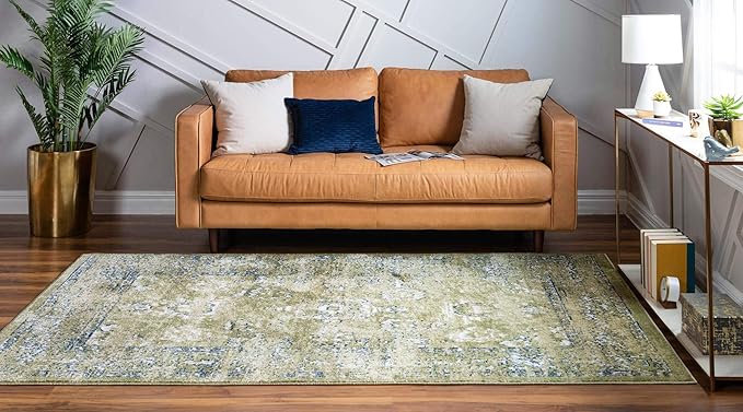 Rugs.com Charleston Collection Rug – 9' x 12' Green Low-Pile Rug Perfect for Living Rooms, Large Dining Rooms, Open Floorplans