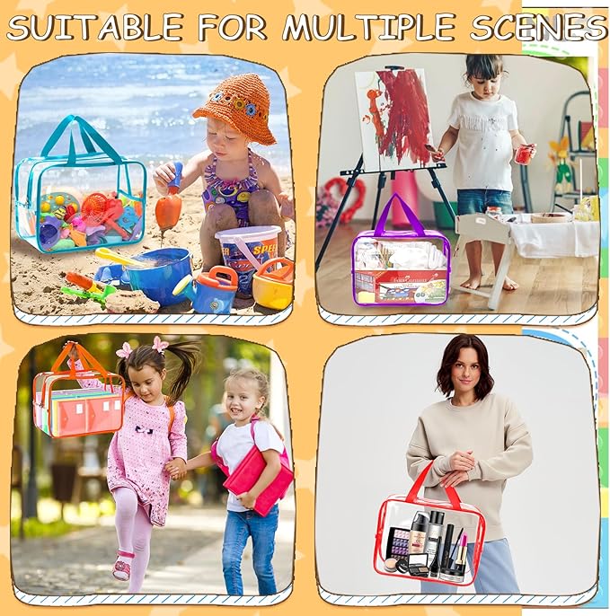 12.6 * 9.25 * 6.9 IN Extra Large Toy Storage Bags, 6 Packs Clear Colorful Waterproof Toy Organizer Bags with Labels, Dual Zippers and Portable Handheld Design, Board Game Storage for Building Blocks