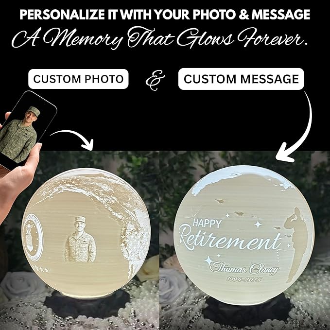 Personalized Air Force Custom Moon Lamp – Custom Military Moon Light with Photo & Text | USAF Veteran Gift for Airmen & Military Families | 3D Printed Night Light with U S Air Force Logo