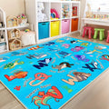 Kids Rugs for Playroom, 5x7 Feet Educational Rug for Learn The ABC Alphabet, Soft Machine Washable Non-Slip Cute Marine Organisms Carpet for Classroom Toddler Nursery Kids Room Decor, Blue