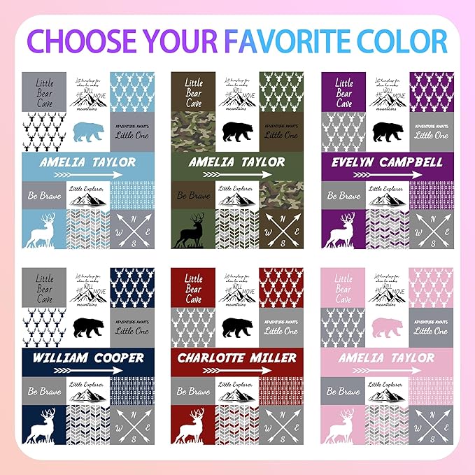 Ship Next Day, Personalized Baby Boy Blanket Gifts, Custom Receiving Blankets for Boys, Woodland Kids Blanket with Name, Customized Newborn Swaddle Blankets, Baby Shower Birthday