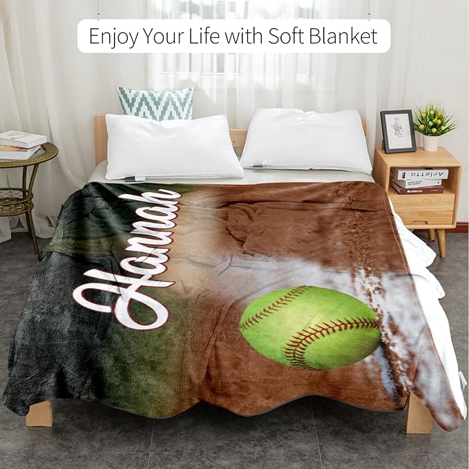 Custom Infant Softball Blanket: Personalized Name and Number Blankets for Baby Kids Boys Girls Teen Mother's Day Father's Day Birthday Easter Gifts(30"x40")