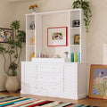 WOODTIME 78.7" Tall Changing Table Dresser with Drawers, Open Shelves and Doors, Multi-Functional Baby Nursery Dresser with Changing Table Top, Versatile Storage Cabinet for Nursery, White
