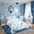 Manfei Lovely Bowknot Girls Bedding Set Twin Size,Dreamy Bowknot Dots Snowflake Comforter Set,Winter Merry Christmas Girly Quilt Comforter Teens,Blue White Room Decor All Season,1 Pillowcase