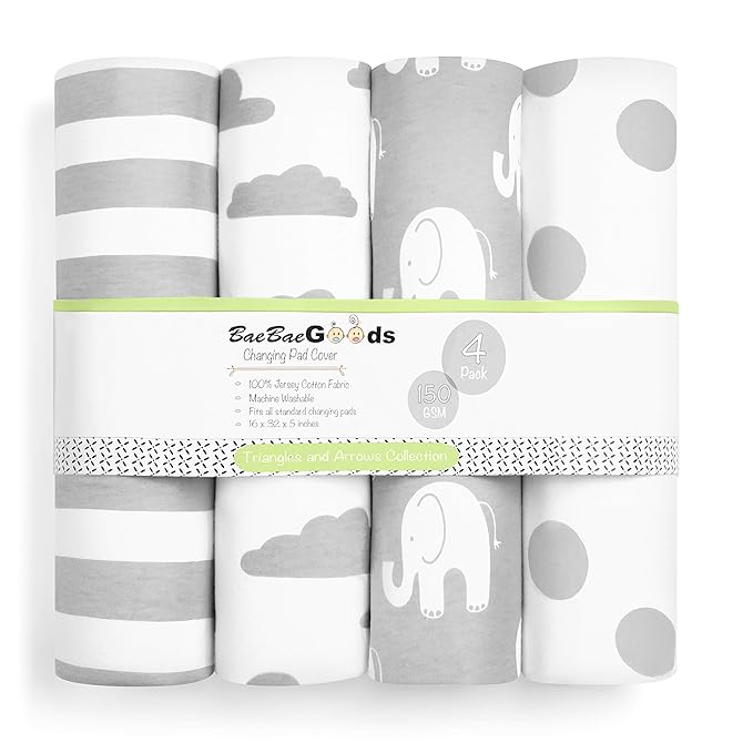 Changing Pad Cover – Premium Baby Changing Pad Covers 4 Pack – Boy or Girl Changing Pad Cover – Pure Jersey Knit Machine Washable Grey and White Changing Table Cover – Diaper Changing Pad Cover Sheets