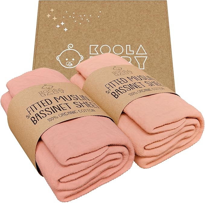 Bassinet Fitted Sheets - Compatible with Amke, Ronbei, Pamobabe, and Nordmiex | 100% Organic Muslin Cotton - Light Pink + Dark Pink | 32x19 (2 Pack)
