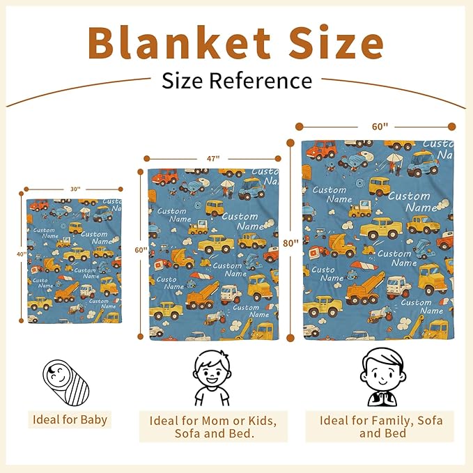Custom Baby Blanket - Cartoon Cars Design Personalized Name Blanket, Soft Flannel Dot Infant Toddler Blanket for Boys, Customizable Nursery Bedding (47" x60)