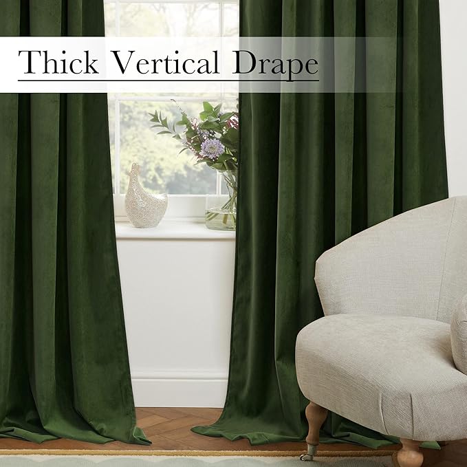 StangH Moss Green Curtains for Bedroom, Soft Velvet Light Blocking Thermal Insulated Window Drapes for Living Room/Farmhouse/Office, W52 x L90, 2 Panels