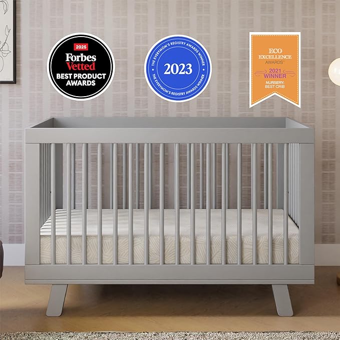 Babyletto Hudson 3-in-1 Convertible Baby Crib - GREENGUARD Gold Certified Convertible Crib to Toddler Bed & Daybed - Wooden Baby Bed with 4 Adjustable Mattress Heights - Strong & Easy Assembly - Grey