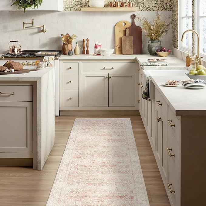Pink Boho Runner Rugs for Hallway Kitchen Bathroom Washbale Non Slip Cute Bed Side Bedroom Floor Laundry Room Rug Runners,2x6,24 x 72 Inch