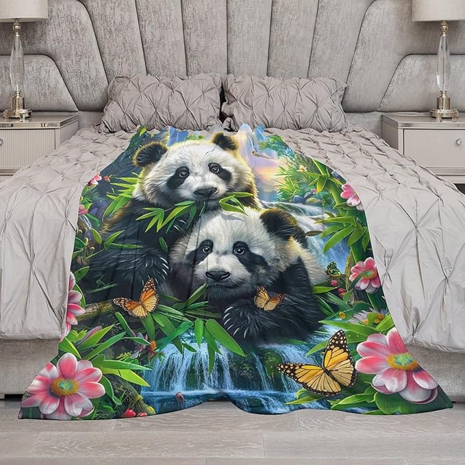 Panda Blanket Funny Pandas Gifts for Girls Boys Woman Kids Cute Panda Lover Bear Throw Blankets Soft Warm Fleece Flannel Plush Blankets for Bed Sofa Couch 40"x50"