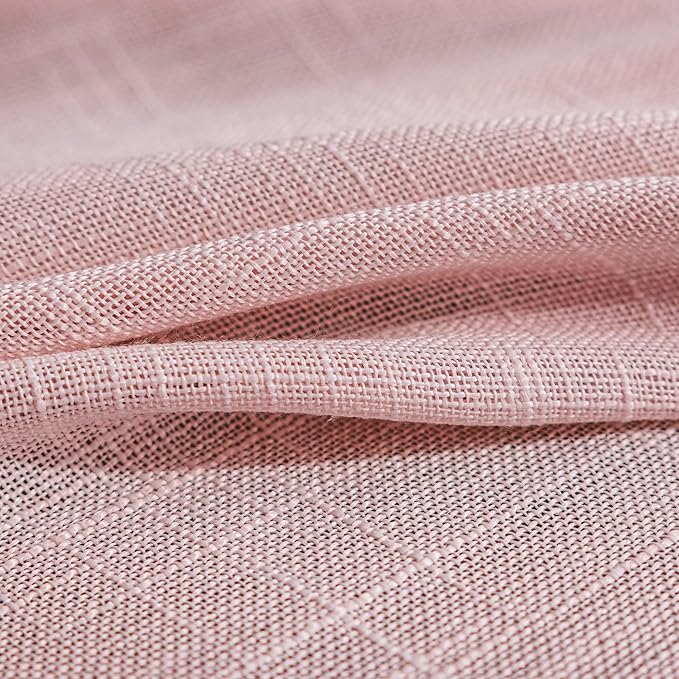 FMFUNCTEX Linen Semi Sheer Curtains for Bedroom, Blush Pink Curtains 63 Inch Length for Living Room, Country Farmhouse Sheer Drapes, Light Filtering Window Curtain, Grommet Top 2 Panels
