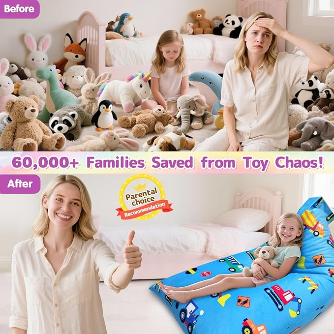 Jorbest Stuffed Animal Bean Bag Storage, Cute Construction Stuffed Animal Storage for Kids and Adults, Luxury Velvet Bean Bag Covers Only without Filling, (200 L/52 Gal)