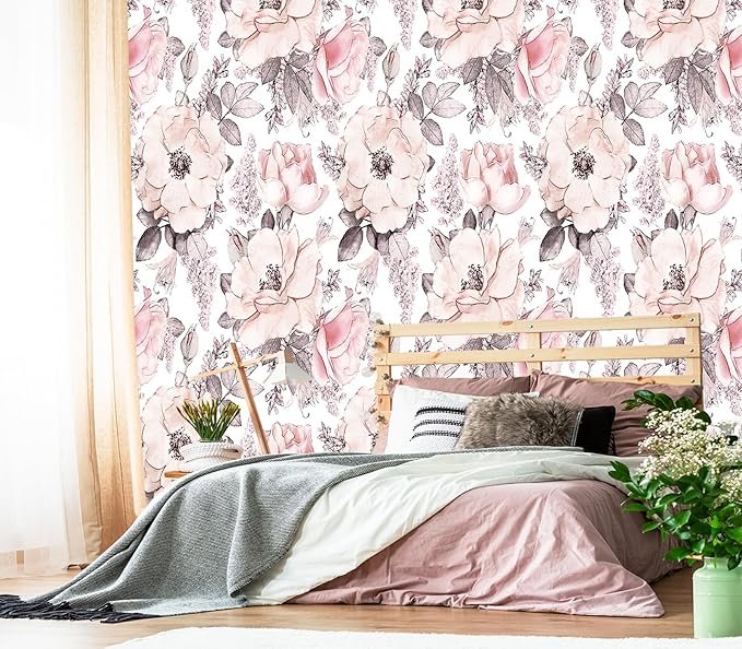 XMPMBM-Pink Flower backsplash Large Decorative Wallpaper Peony Floral Bedroom Bathroom Wall Mural- W 154" X H 105"（112 Square Foot）