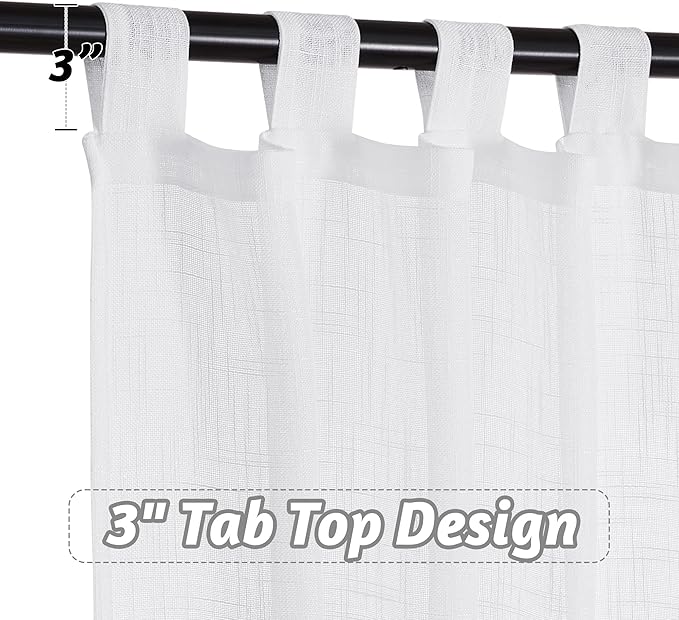 RYB HOME White Sheer Curtains for Living Room, Linen Textured Sheer Drapes Wall Panels Backdrop Filter Sunlight Glare for Bedroom Office Doorway, W 52 x L 96 inch, 2 Panels, White