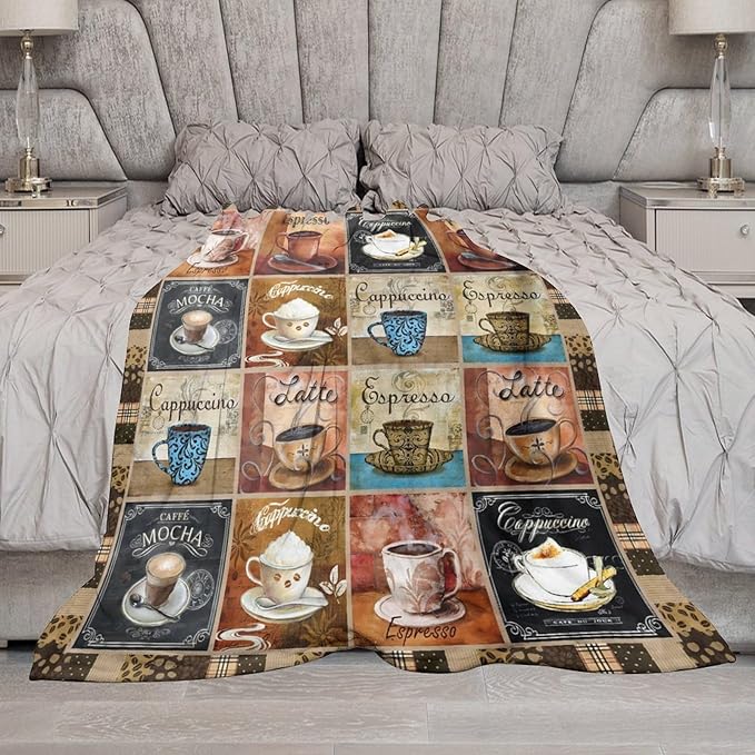 Coffee Blanket Gifts for Coffee Lovers Coffee Throw Blanket for Women Men Adults Soft Warm Cozy Fleece Blanket for Couch Sofa Bed D1 60"x80"