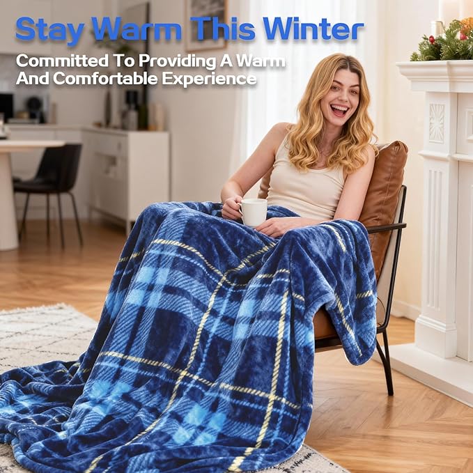Electric Blanket Heated Full, Soft Flannel 72"x84" Plaid Heating Blanket with 8 Hours Auto Off 10 Fast Heating Levels Machine Washable Sherpa Heated Blanket with Overheating Protection
