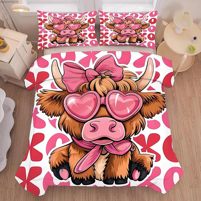 kxry Cute Cattle Comforter Set Twin Size Cartoon Calf Animal Bedding Sets for Girls Teens Kids Funny Animal Soft Microfiber Lightweight Comforter Set with 1 Comforter + 1 Pillow Case