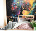 XMPMBM-Tree of Life Forest backsplash Large Decorative Wallpaper Colorful Graffiti Tree Waterfall Bedroom Bathroom Wall Mural- W 132" X H 92"（93 Square Foot）