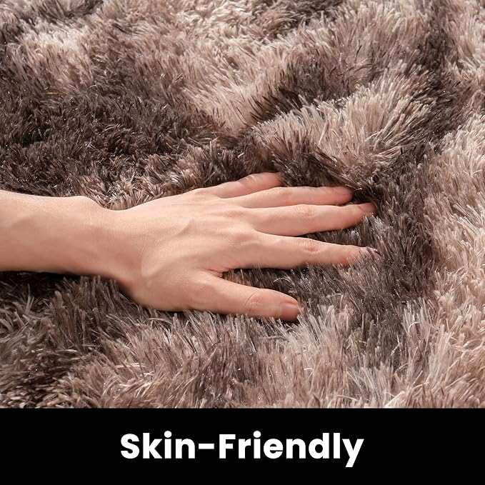 3x5 Shag Area Rug - Fluffy Fuzzy Nursery Kids Girls Room Rug - Soft Plush Furry Bedside Carpet- Tie-Dyed Brown